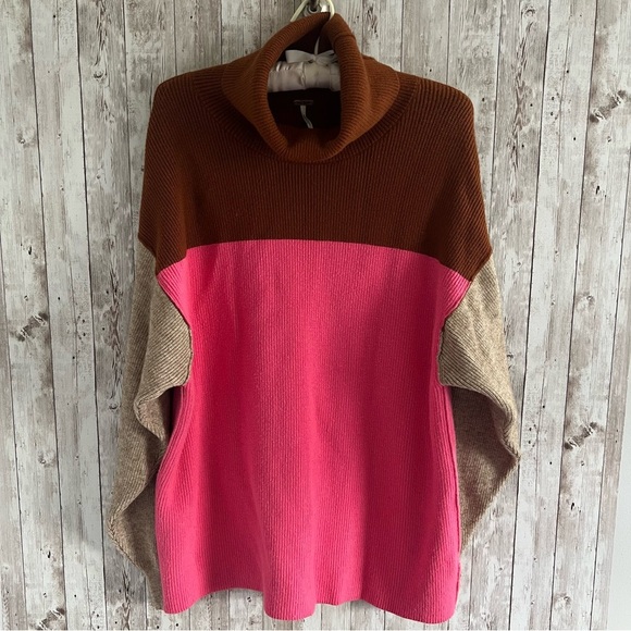 Free People Multicolor Turtleneck Color-block Sweater Small Pink Tan Brown - Picture 1 of 4